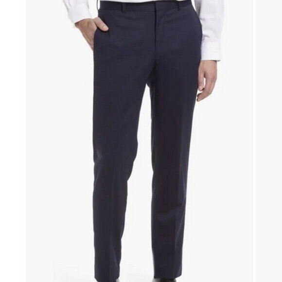 Nordstrom Men’s Shop Tech-Smart Trim Fit Wool Blend Pants Trousers Navy Blue